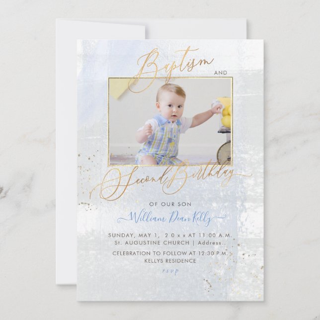 Invitation PixDezines aquarelle Baptême brossé 2e anniversair (Devant)