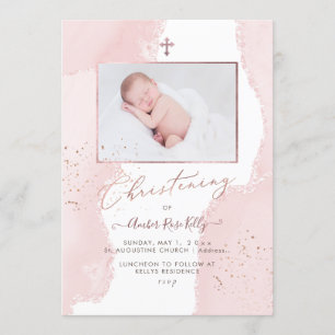 Invitation PixDezines Aquarelle Bleu Rose Christening