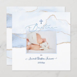 Invitation PixDezines Aquarelle Bleue Agate, Garçon Baptême