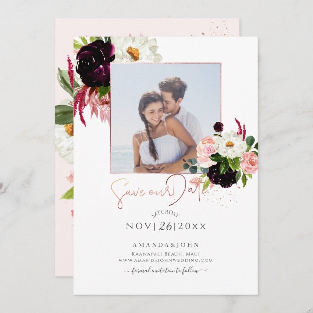 Invitation PixDezines aquarelle Bloom rustique, Enregistrer l (Devant / Derrière)