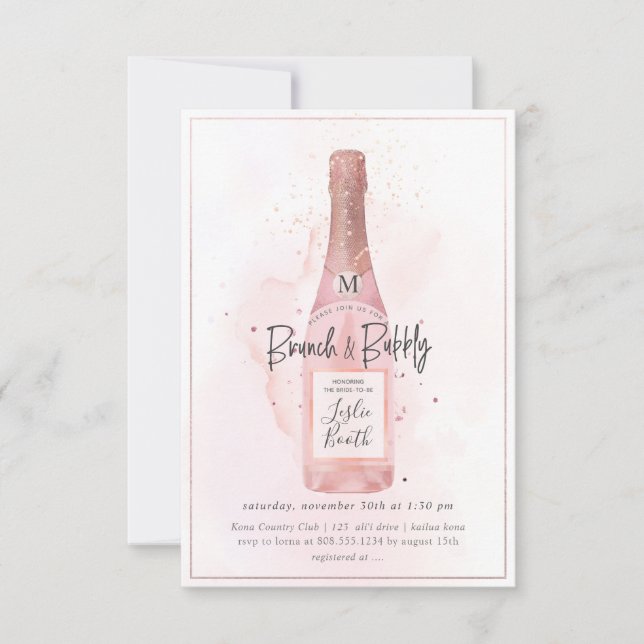 Invitation PixDezines Aquarelle Champagne Rose Brunch Bubbly (Devant)