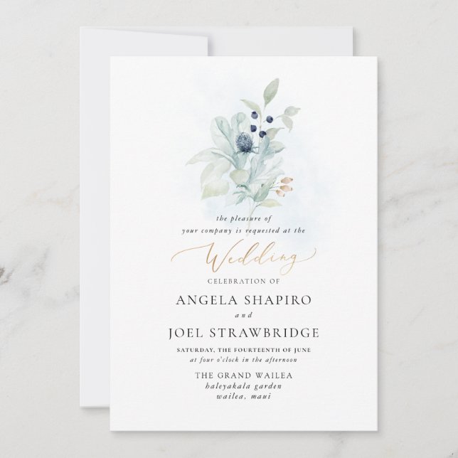 Invitation PixDezines Aquarelle Dusty Blue Winter Coton In (Devant)