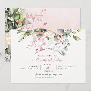 Invitation PixDezines Aquarelle Dusty rose Eucalyptus nuptial