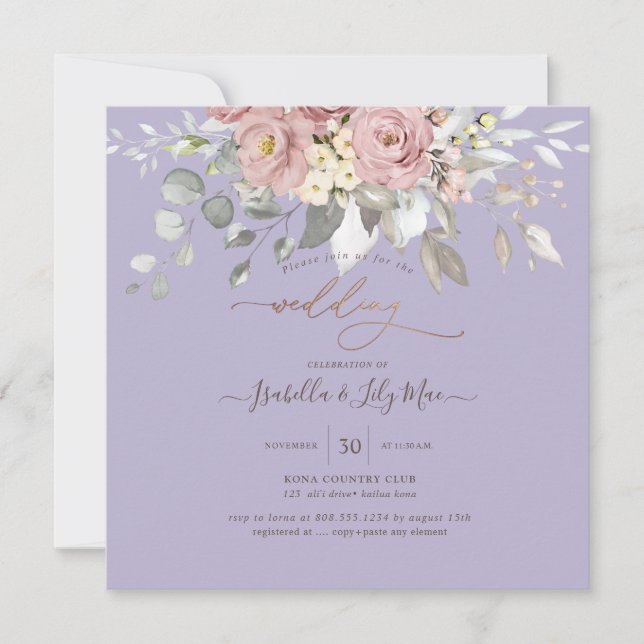 Invitation PixDezines Aquarelle Dusty Rose Mariage (Devant)
