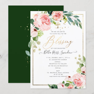 Invitation PixDezines Aquarelle Fleur de baptême rose délicat