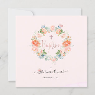 Invitation PixDezines Aquarelle Fleurs Peach Baptism