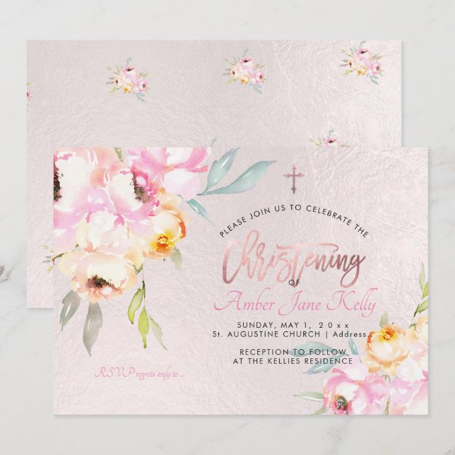 Invitation PixDezines Aquarelle Fleurs pivoines (Devant / Derrière)