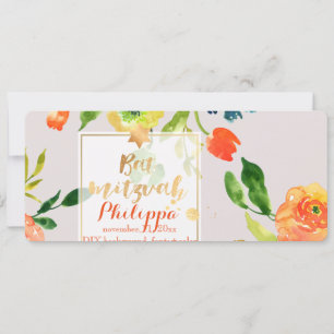 Invitation PixDezines Aquarelle/Floral/Bat Mitzvah