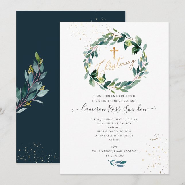 Invitation PixDezines Aquarelle Gomme Bleue Eucalyptus (Devant / Derrière)