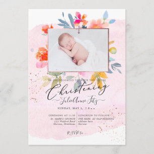 Invitation PixDezines Aquarelle Jardin Rose Christening