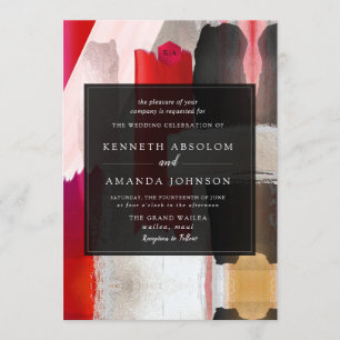 Invitation PixDezines Aquarelle moderne Rouge Noir