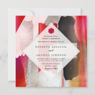 Invitation PixDezines Aquarelle moderne Rouge Noir