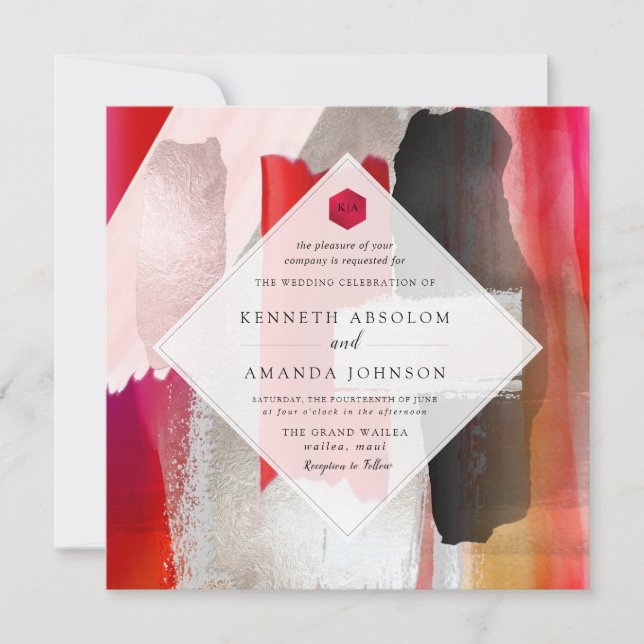 Invitation PixDezines Aquarelle moderne Rouge Noir (Devant)