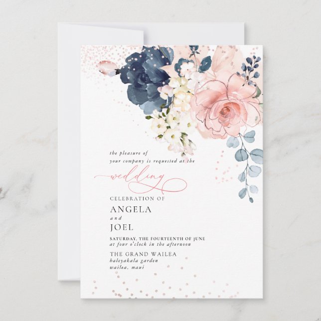 Invitation PixDezines Aquarelle Navy Fleurs de chasse (Devant)