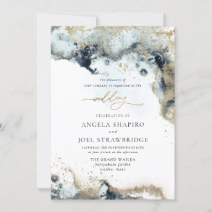 Invitation PixDezines Aquarelle Océan Abstrait Gold Seafoam