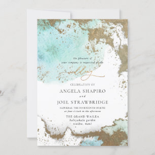 Invitation PixDezines Aquarelle Océan Abstrait Gold Seafoam