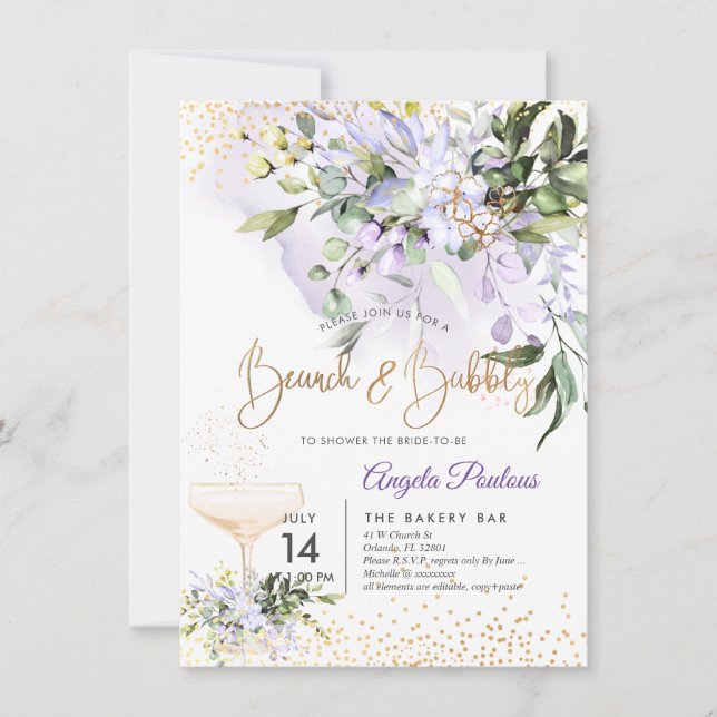 Invitation PixDezines Aquarelle Purple Gum Brunch Bubbly (Devant)