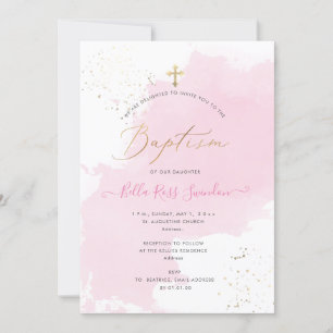 Invitation PixDezines Aquarelle rose Baptême Washed