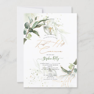 Invitation PixDezines Aquarelle Rustique Eucalyptus Communion