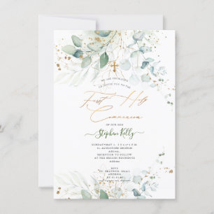 Invitation PixDezines Aquarelle Rustique Eucalyptus Communion