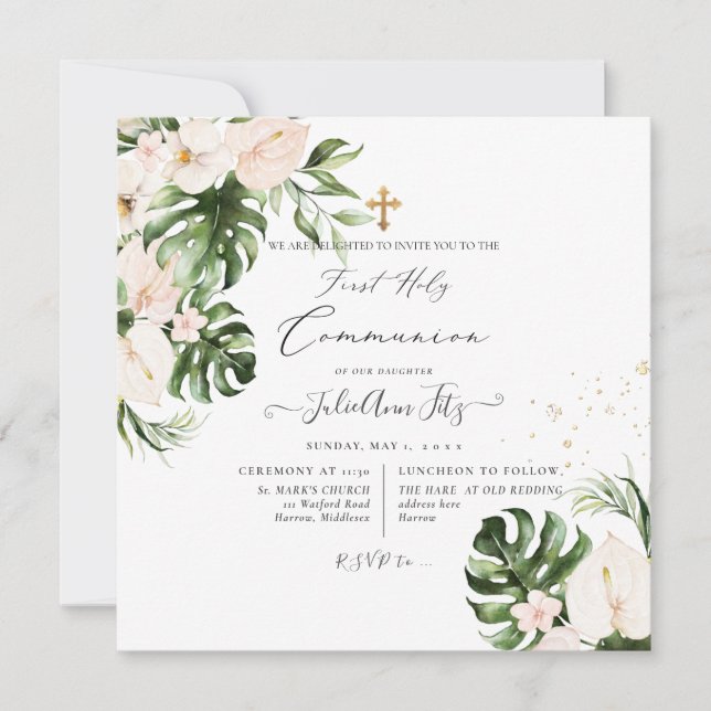 Invitation PixDezines Aquarelle Tropical Floral n Foliage (Devant)