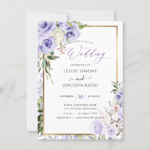 Invitation PixDezines Aquarelle violet Rose Mariage