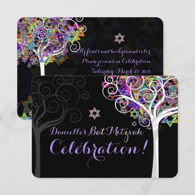 Invitation PixDezines arbre de célébration de la vie Bat mitz (Devant / Derrière)