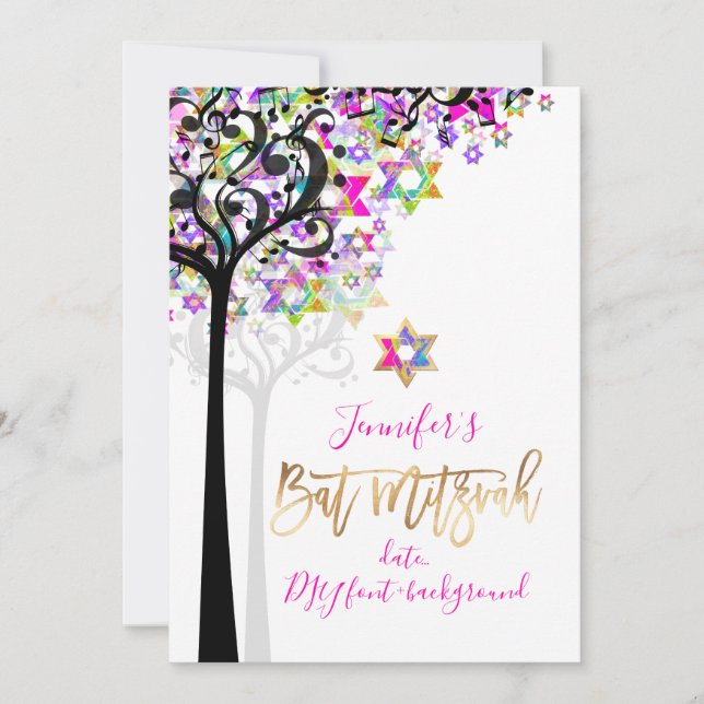 Invitation PixDezines ARBRE DE LA VIE NOTES MUSICALES MITZVAH (Devant)
