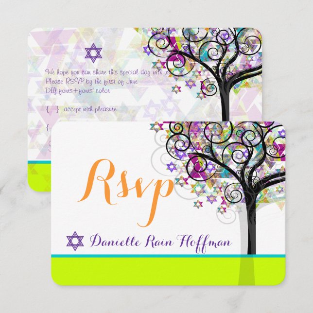 Invitation PixDezines arbre de vie Bat mitzvah/arrière - plan (Devant / Derrière)