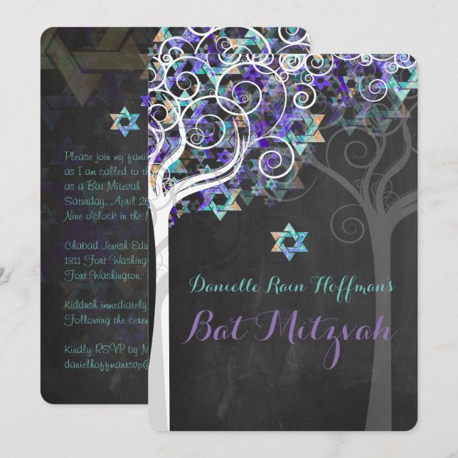 Invitation PixDezines Arbre de vie Bat mitzvah/tableau de bor (Devant / Derrière)