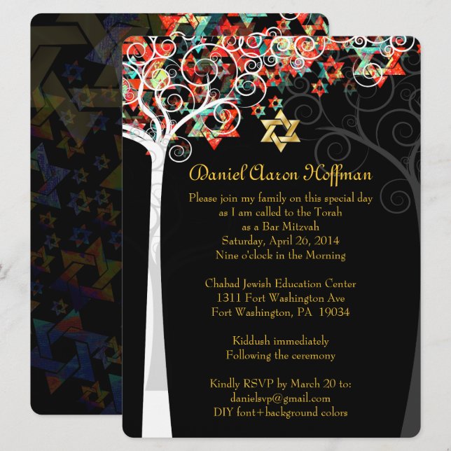 Invitation PixDezines arbre de vie mitzvah/do-it-yourself arr (Devant / Derrière)