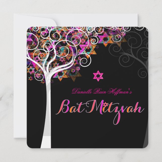 Invitation PixDezines Arbre rose de la vie Bat mitzvah (Devant)