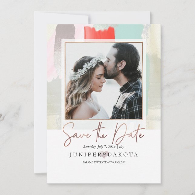 Invitation PixDezines Art Moderne, Coral+Mint (Devant)