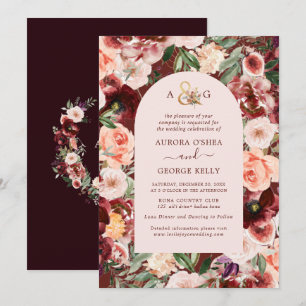 Invitation PixDezines Automne Amour H2 Marsala Fleurs Rouges
