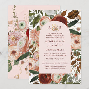 Invitation PixDezines Automne Amour H2 Marsala Fleurs Rouges