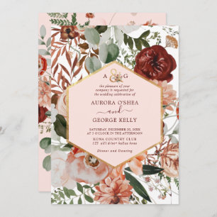 Invitation PixDezines Automne Love H2 Marsala Fleurs rouges I