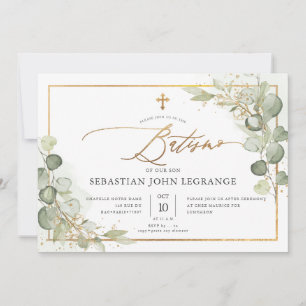 Invitation PixDezines Baptême de eucalyptus rustique à l'aqua