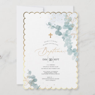 Invitation PixDezines Baptême d'Eucalyptus Rustique Aquarelle