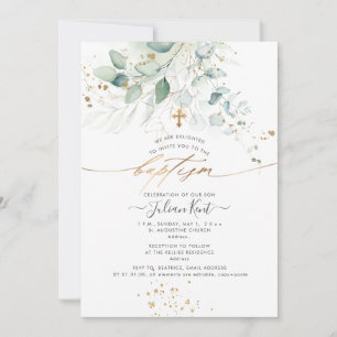 Invitation PixDezines Baptême Eucalyptus Aquarelle