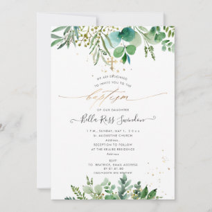 Invitation PixDezines Baptême Eucalyptus Aquarelle Verdure