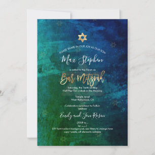 Invitation PixDezines Bar Mitzvah Navy+Emerald Aquarelle