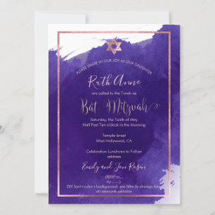 Invitation PixDezines Bat Mitzvah   Aquarelle violette