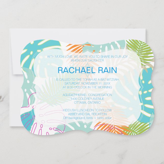 Invitation PixDezines bat mitzvah de forêt tropicale/luau (Dos)