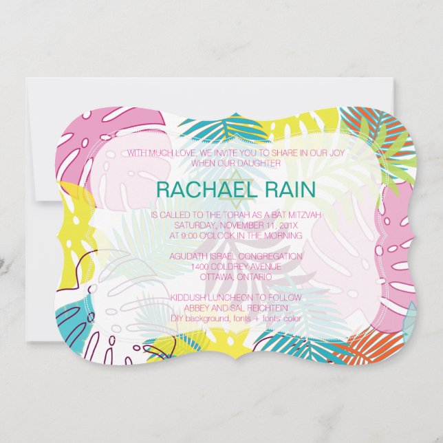 Invitation PixDezines bat mitzvah de forêt tropicale/luau (Dos)
