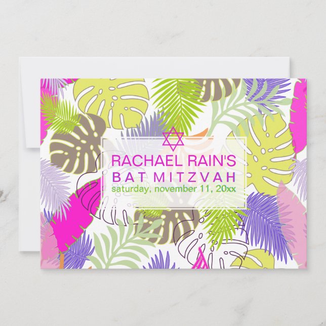 Invitation PixDezines bat mitzvah de forêt tropicale/luau (Devant)