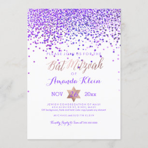 Invitation PixDezines Bat mitzvah/Violet/Rose Or/Confetti