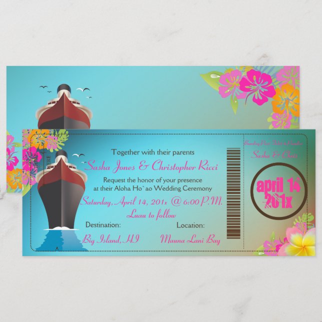 Invitation PixDezines Bateau d'embarquement/Bateau d'amour/Ba (Devant / Derrière)