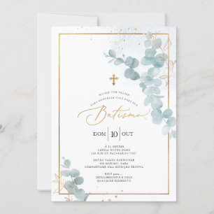 Invitation PixDezines Batismo de eucalipto rústico em aquarel