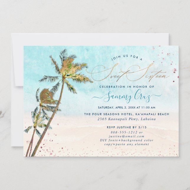 Invitation PixDezines Beach Sweet sixteen Crystal Blue Ocean (Devant)