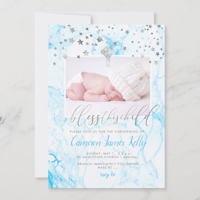 Invitation PixDezines BÉNÉFICIE CET ENFANT, FAUX SILVER+MARBL (Devant)